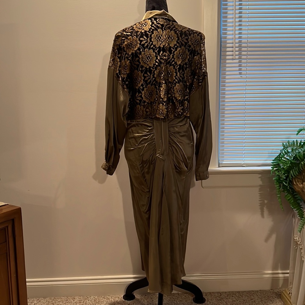 Metallic Bronze skirt and lace-back blouse matching set by Zum Zum. Vintage SZ 5